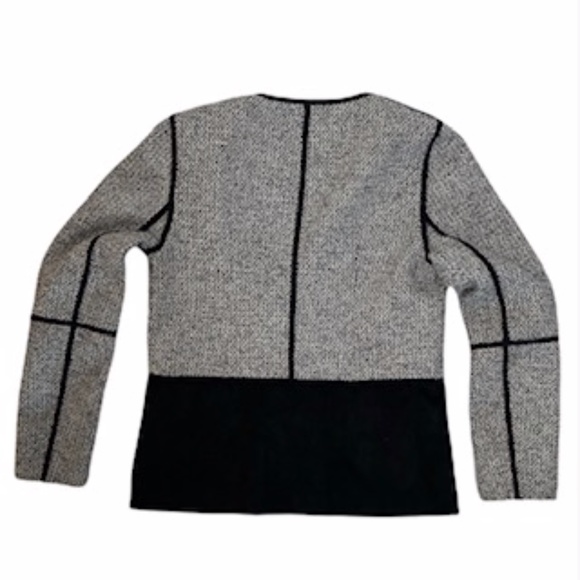 Lafayette 148 NY Collarless Black White Tweed/Suede Fitted Jacket Sz P Front Zip - Picture 9 of 16